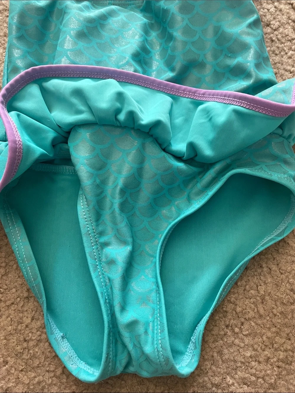 Floatimini Turquoise One-Piece Mermaid Swimsuit with Purple Trim